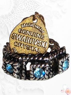 Vintage Swarovski Crystal Rope Band Blue Rhinestone Ring Size 7
